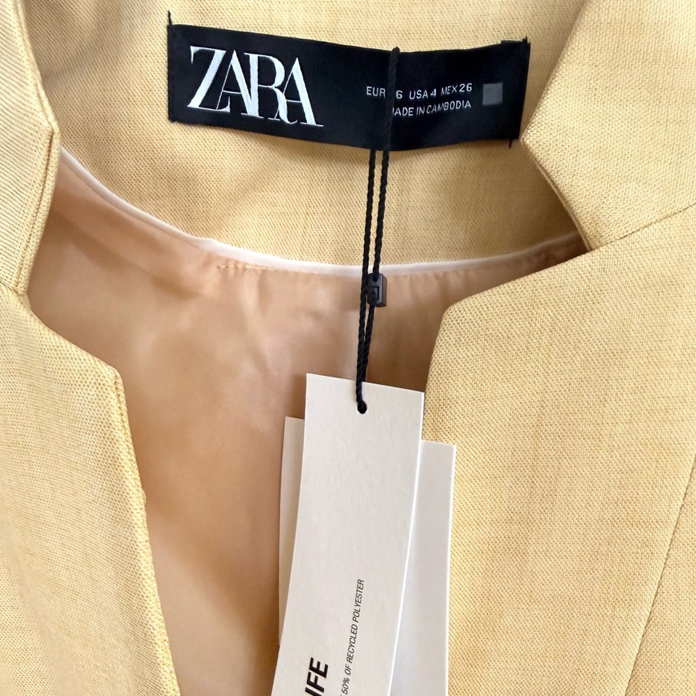 Zara Yellow Basic Blazer With Inverted Lapel Size… - image 12